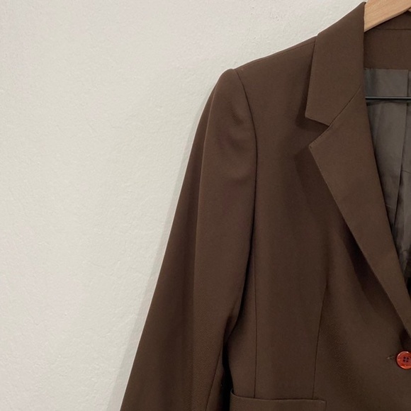 Barclay Petites Women's 8 Brown Vintage Utility Blazer Jacket V Neck 2 Button - Picture 3 of 10